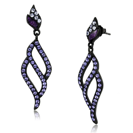 "Wings"- Black Stainless Steel with Tanzanite Post Earrings