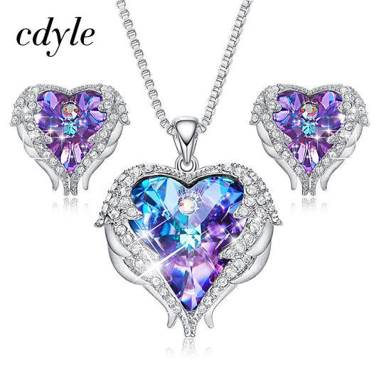 Angel Wings & Cdyle Crystals from Swarovski Heart Necklace & Earring Set